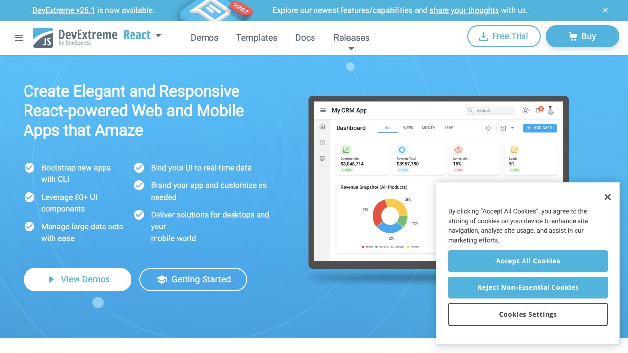 DevExtreme React front page