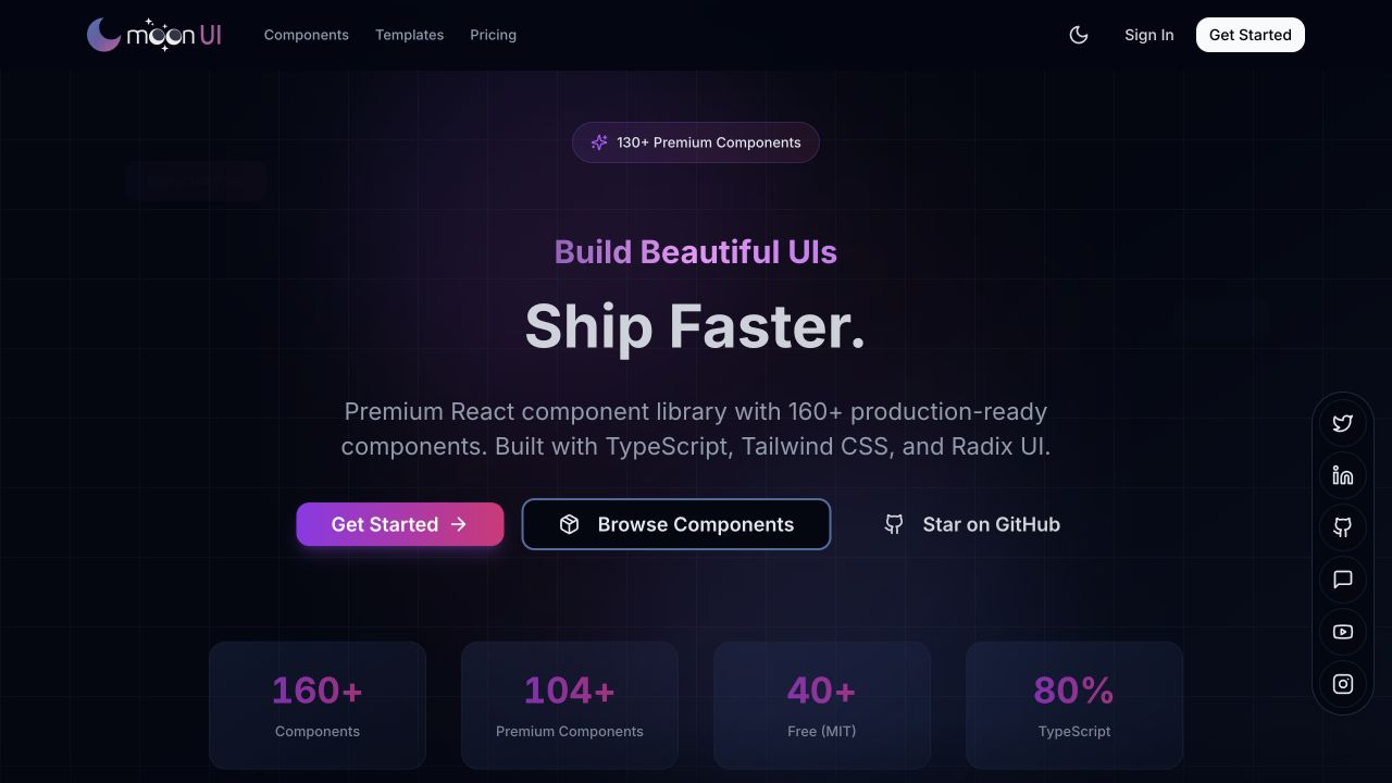 MoonUI Pro front page