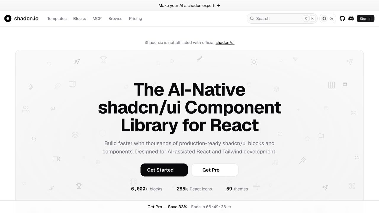 shadcn.io front page
