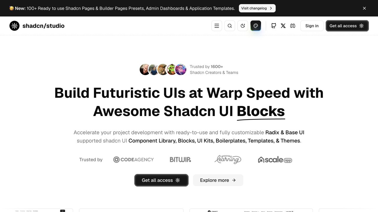 Shadcn Studio front page