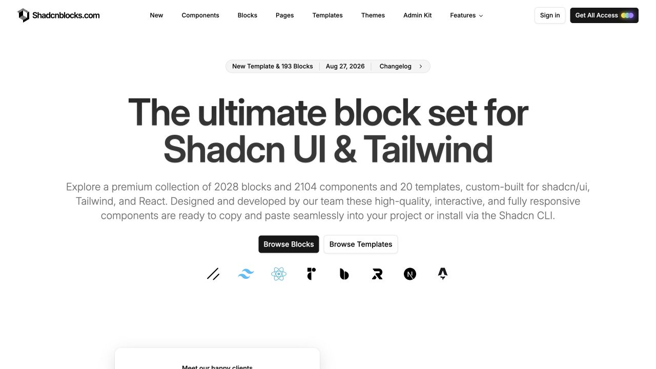 Shadcnblocks front page