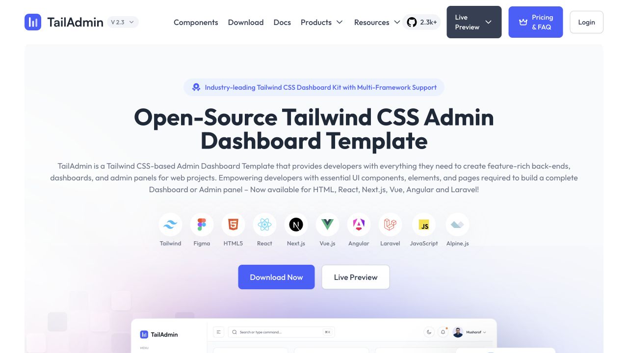 TailAdmin Pro front page